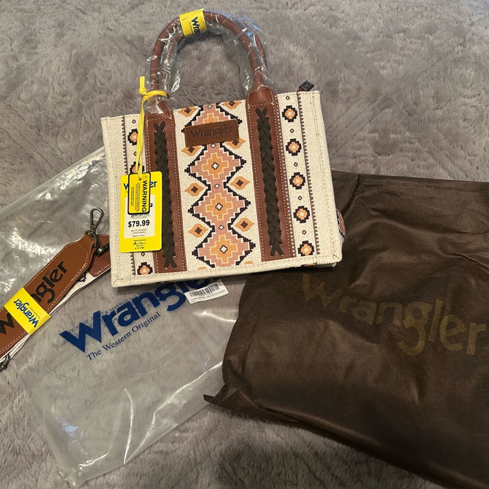 NWT / Wrangler Southwestern Aztec Print Canvas Tote Crossbody Bag / Retail $80 - Picture 7 of 9
